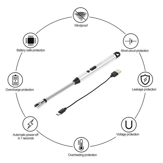 Elitec USB Rechargeable Electric Gas Lighter for Kitchen, Multi Purpose - 360 Degree Flexible & Windproof