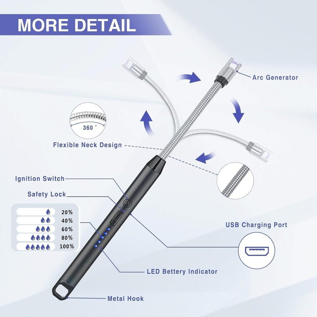 Elitec USB Rechargeable Electric Gas Lighter for Kitchen, Multi Purpose - 360 Degree Flexible & Windproof